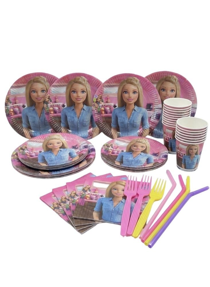 Barbie Party Tableware Set – Barbie Character Plates, Cups, Napkins, Forks & Straws (4 of Each) - Image 3